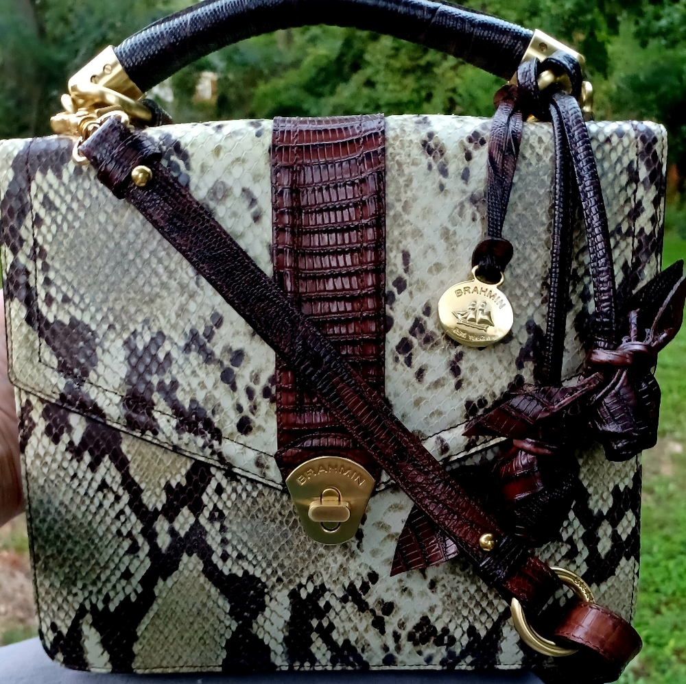 BRAHMIN NEW RARE!! ♡♡LADY OLIVIA ROSE♡♡ NATURAL ANACONDA SHOULDER/CROSSBODY BAG